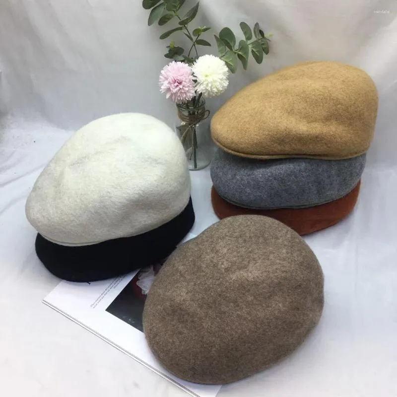 Bérets laine béret hiver femme feutre français bonnet Fedora chapeau octogonal