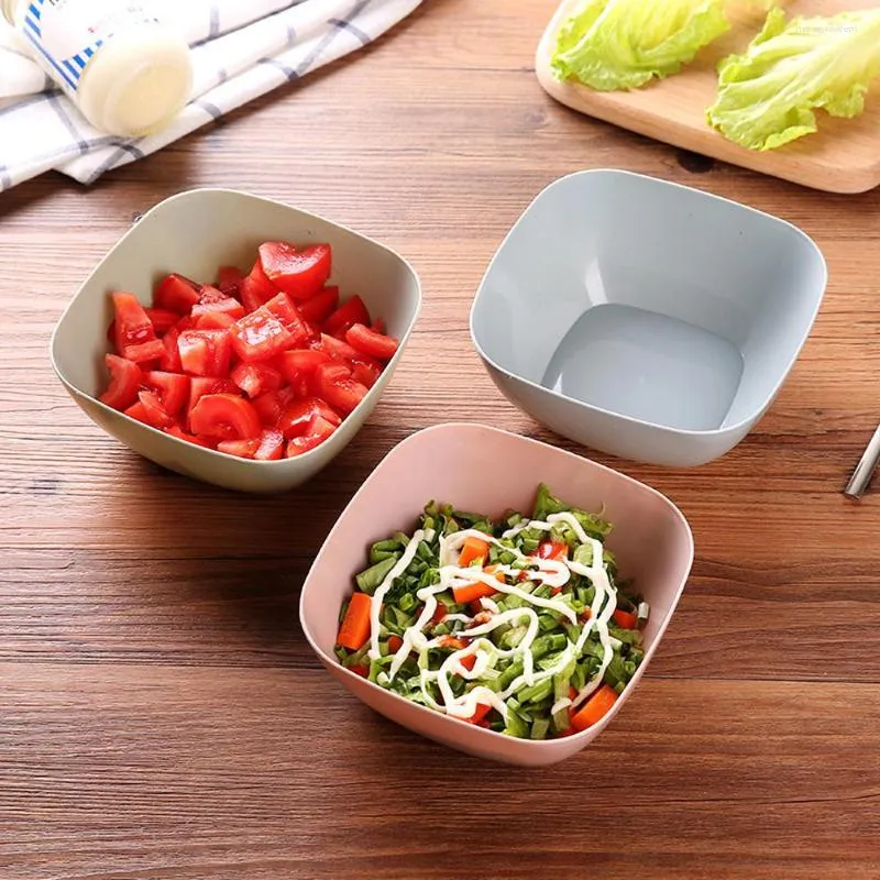 Bowls 1 Pcs Milieuvriendelijke Grote Kom Vierkante Tarwestro Fruit Salade Noten 3 Kleur Keuken Servies Soja Snack Container