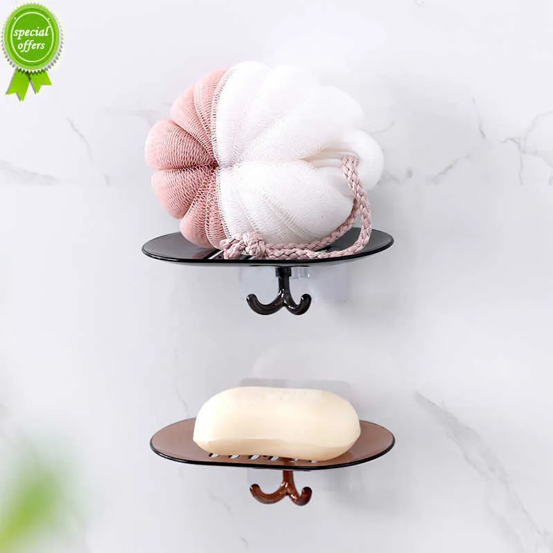 New Free Punching Wall Mounted Soap Plate Bagno Soap Box Storage Rack Supporto in plastica Creative 2 Hook Hang Accessori da bagno