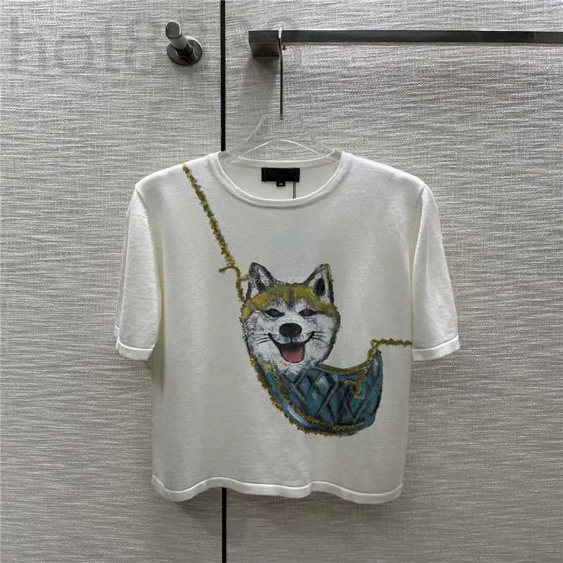 T-shirt Femme Designer Summer Women Tee Knits t Shirts Tops with Letter Pattern Girls Vintage Crop Runway Dog Bag Stretch Short Sleeve Pullover Shirt I327