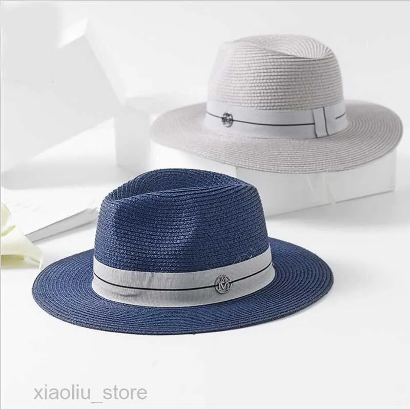 Szerokie brzegowe czapki 2022 Nowy lato Panama Hat for Women Black Ribbon Hat Fashion Lady Church Caps Beach Sun Cap Ochrona UV Fedora Hatsun Block HKD230625