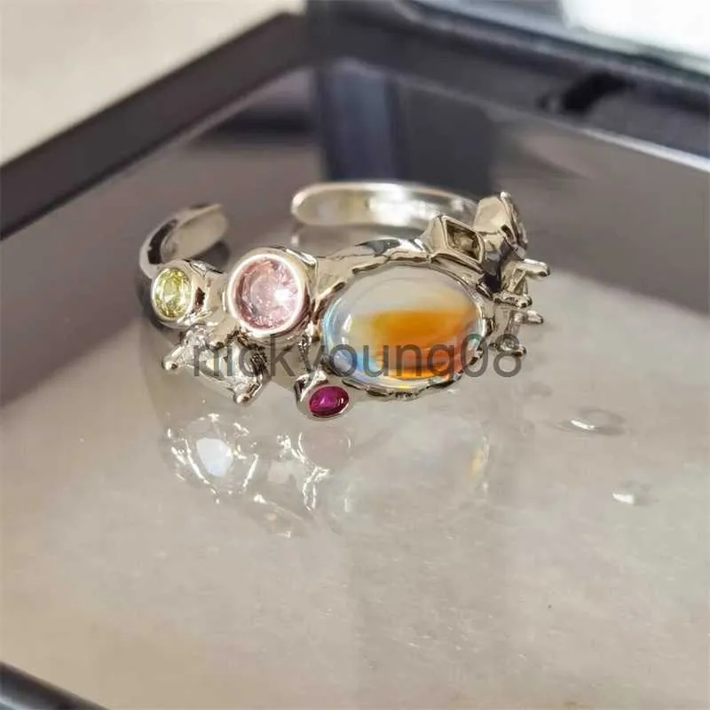 Band Rings Korean Fashion Delicate Oval Opal Open Adjustable Rings For Women Girls Cute Pink Crystal Finger Ring Aesthetic Jewelry Gifts x0625