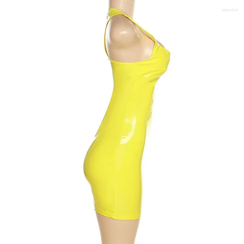 Womens Bodycon Yellow Mini Sleeveless Patent Leather Latex Tank Dress with  Hooded Collar and Flutter Short Sleeves from Dhgate Basic & Casual Dresses  - price 30.92