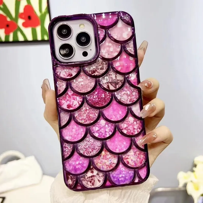 Échelle de poisson Placage Téléphone Cas Peau Électrolytique Couverture Arrière Paillettes Doux Protecteur pour iPhone 14 14pro max 13 13pro 12 12 pro 11