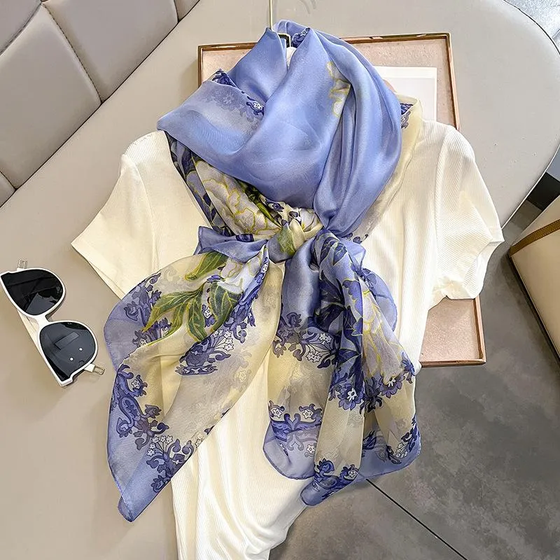 Foulards 2023 Imprimer longue écharpe en mousseline de soie pour les femmes Mode Foulard Wraps Femme Cou Châle Cheveux Élégant Foulard Hijab Echarpe Bandana