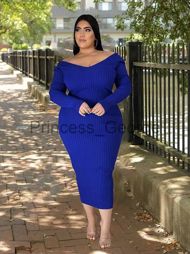 Casual Jurken Dames Gebreide Trui Jurk Midi Jurk Lange Mouwen Chique en Elegante Plus Size Jurken voor Vrouwen 4xl 5xl Groothandel Dropshipping x0625