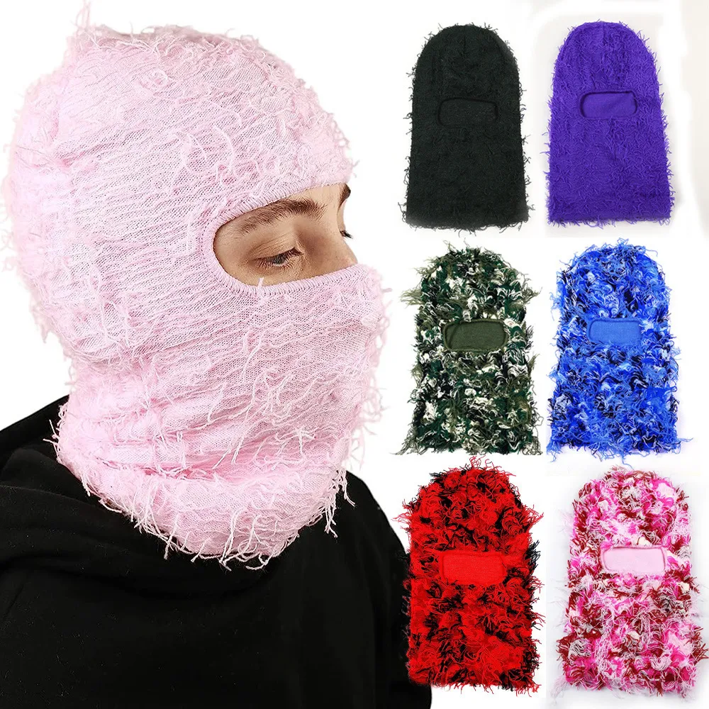 Radfahren Caps Masken Unisex Fuzzy Balaclava Hut Ski Maske Gestrickte Beanies Hüte Distressed Winter Winddicht Warme Radfahren Camouflage Cap 230621