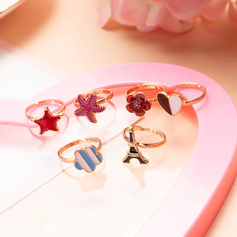 Childrens Cartoon Rings Candy Flower Animal Bow Shape Ring Set Mix Finger Jewellery Rings Kid Girls Toys Random Color