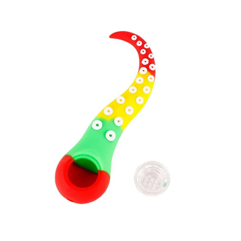 Latest Colorful Silicone Squid Tentacles Shape Pipes Dry Herb Tobacco Thick Glass Filter Bowl Portable Handpipes Cigarette Holder Smoking High Quality DHL Free