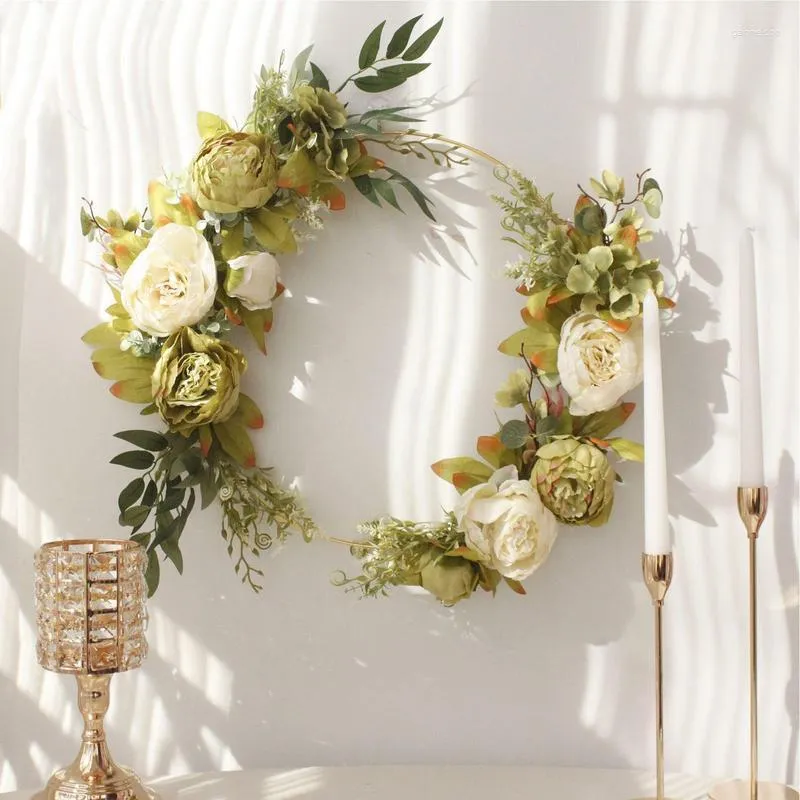 Decoratieve Bloemen Verkopen Kunstmatige Pioen Gesimuleerde Guirlande Rotan Ring Decoratie Pography Props Bruiloft Krans Bloem Thuis Deur Decor