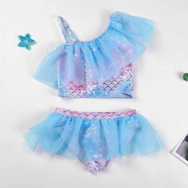 Costume Da Bagno Intero Bambina - Stampa Sirena, Senza Maniche, Per Spiaggia E Piscina