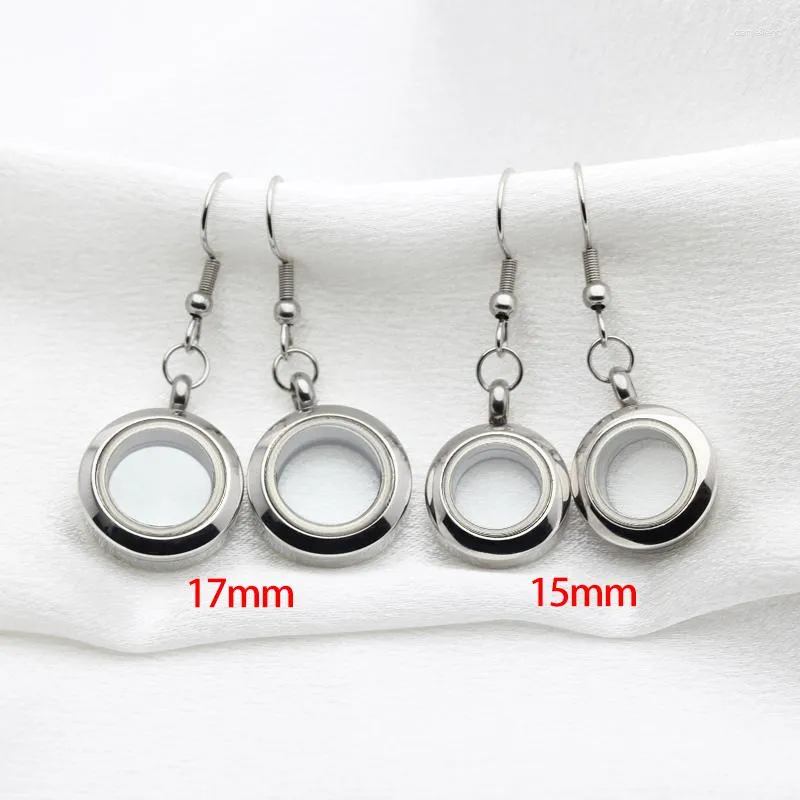 Boucles d'oreilles pendantes en acier inoxydable breloques flottantes médaillon pour la fabrication de bijoux femmes goutte d'eau verre mémoire vivante 15mm/17mm