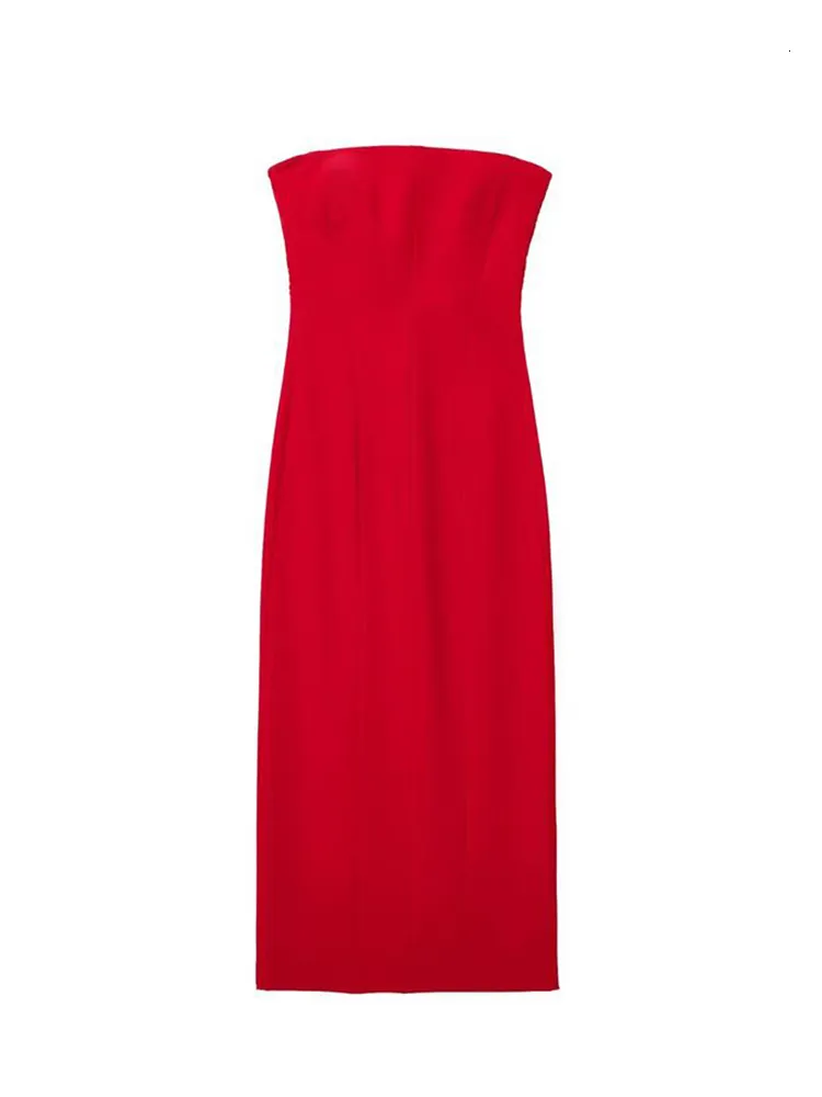 Red Corset Mid strapless midi dress - Elegant Sleeveless Off-Shoulder Mix for Women - High Street Casual Outwear - Spring/Summer Collection (Style # Red Corset Mid strapless midi dress - Elegant Sleeveless Off-Shoulder Mix for Women - High Street Casual Outwear - Spring/Summer Collection (Style #