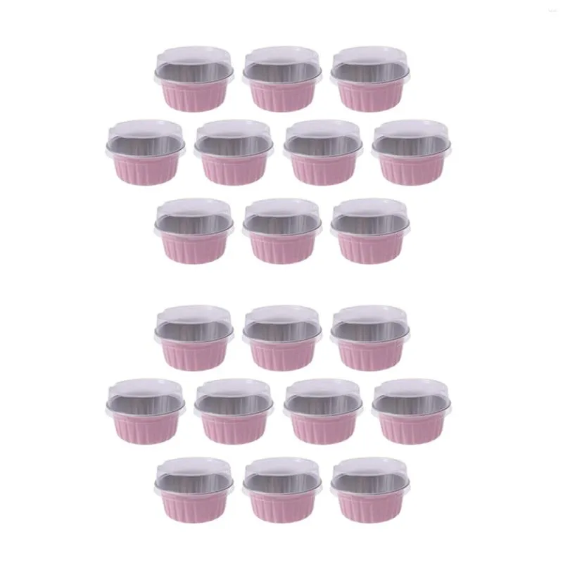 Bakeware Tools 200Pcs 5Oz 125Ml Disposable Cake Baking Cups Muffin Liners With Lids Aluminum Foil Cupcake Cups-Pink