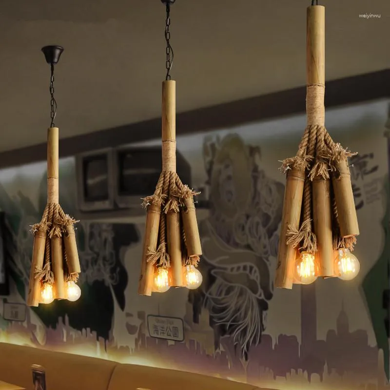 Pendant Lamps Loft Vintage Creative Rope Bamboo Tube Lamp Antique For Home Decor Restaurant Lighting