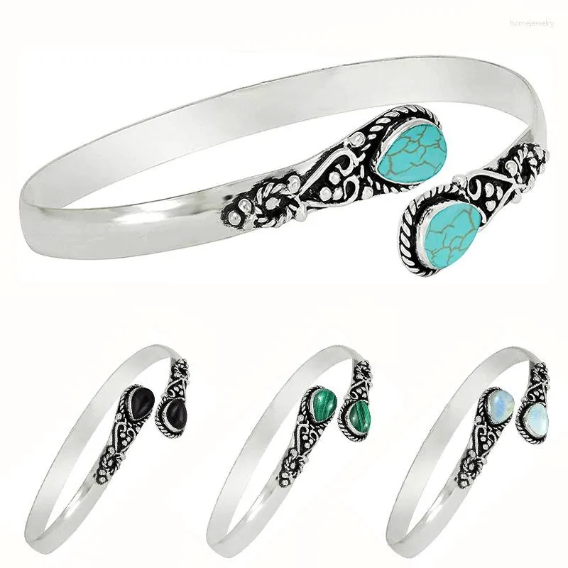 Länkarmband Tibetansk naturstenarmband för kvinnor Böhmen smycken Antik silverfärgmonsten Bangle Accessories E171