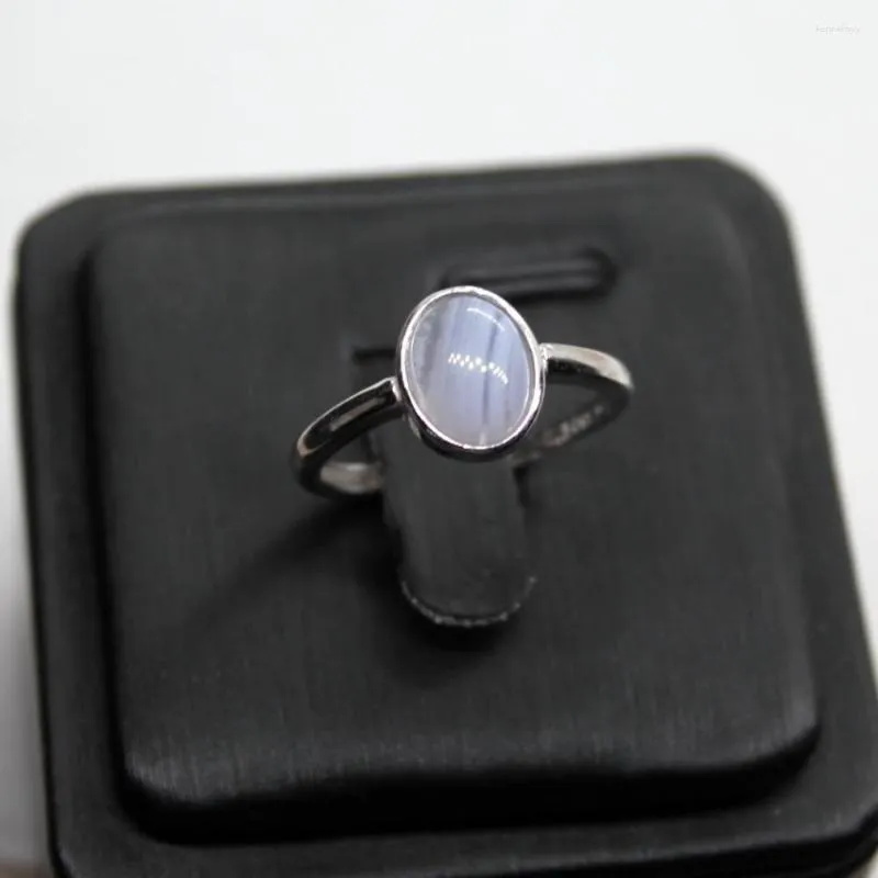 Klusterringar AKAC 925 Sterling Silver Natural Blue Lace Agate Justerbar ring Ca7 9mm Skicka slumpmässigt grossist