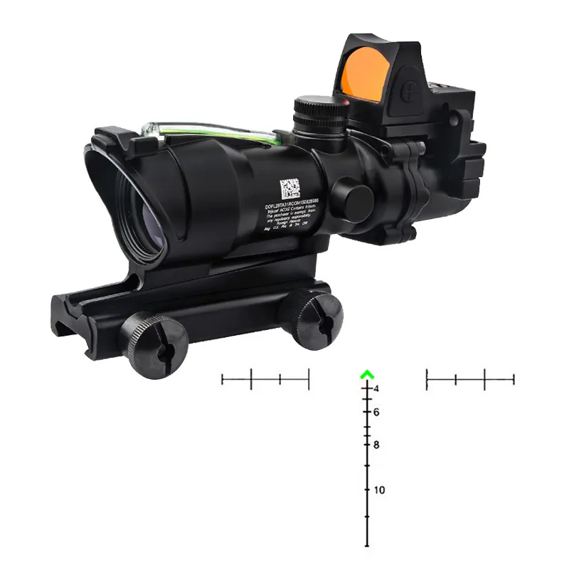 Tactical ACOG Fiber Source Scope 4x32 Ottica illuminata rossa Chevron Vetro inciso Reticolo Mirino in fibra reale con RMR Micro Red Dot Sight