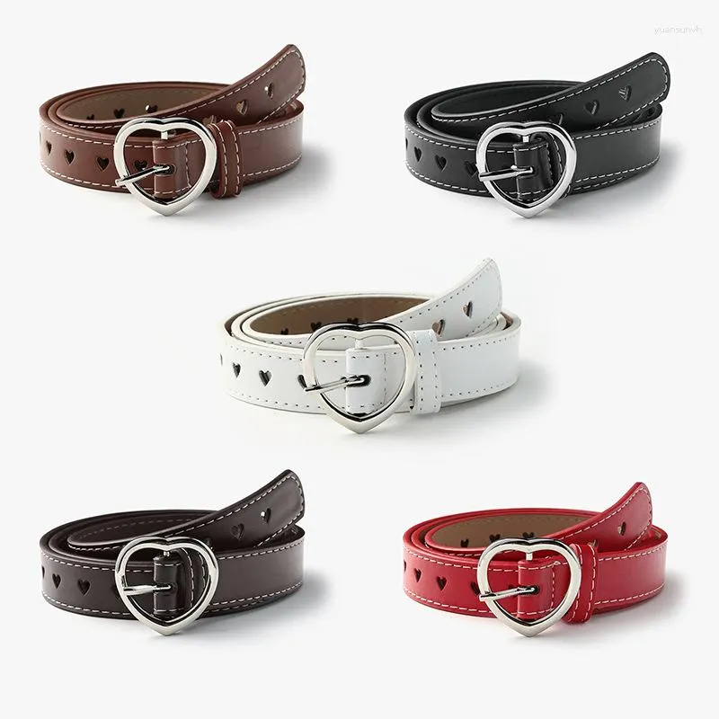 Bälten Retro Internet Celebrity Heart-Shaped Leather Buckle Metal Pink Color Belt for Women Width Fashion Accessories