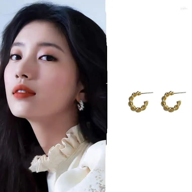 Stud Earrings Bae Suzy Same Korea Fashion Trend Wrap Metallic Cold Wind Temperament Simple Circle Personality Women