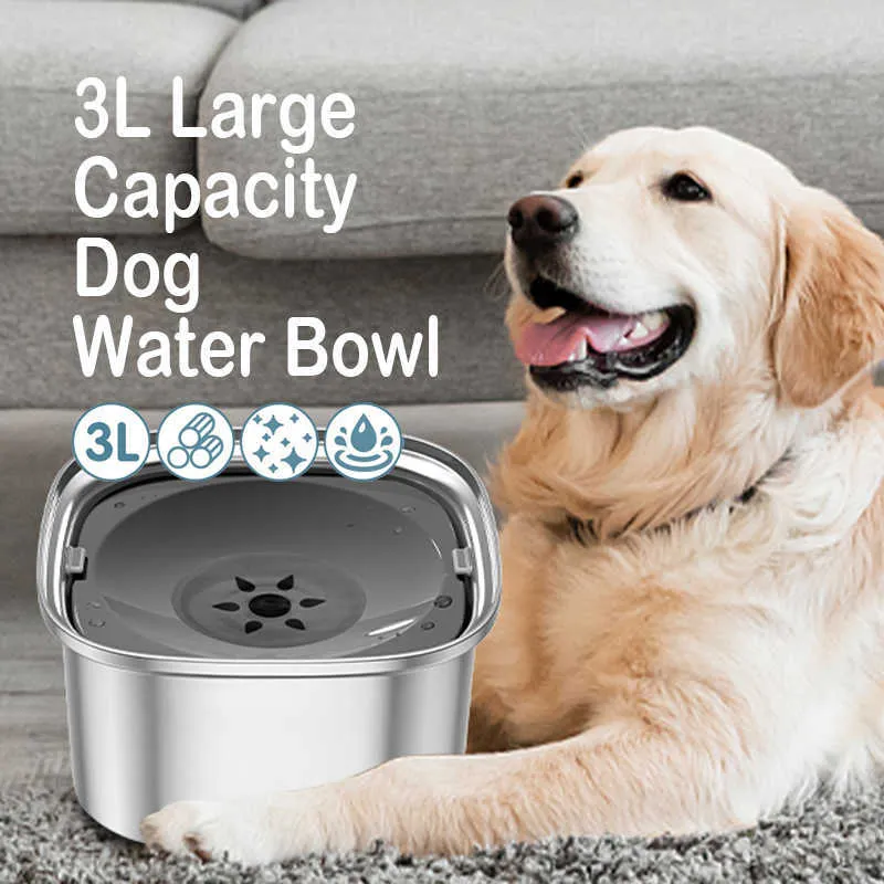 3L Große Kapazität Anti Spritzen Hund Wasser Futternapf Edelstahl
