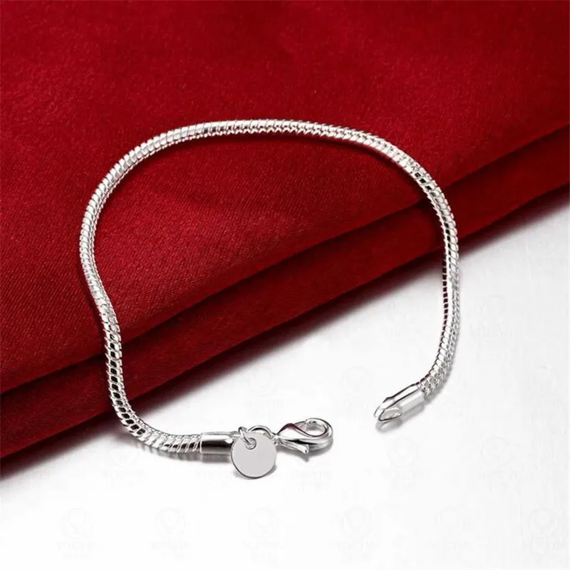 Pararmband Fit Bead 925 Sterling Silver FLLED STOLE Snake Chain Bangle Armband Luxury Party Wedding Jewelry Women Gift