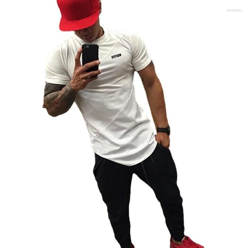 Camisetas masculinas verão masculina patchwork sensação de gelo ajuste gráfico fitness confortável blusa meia manga