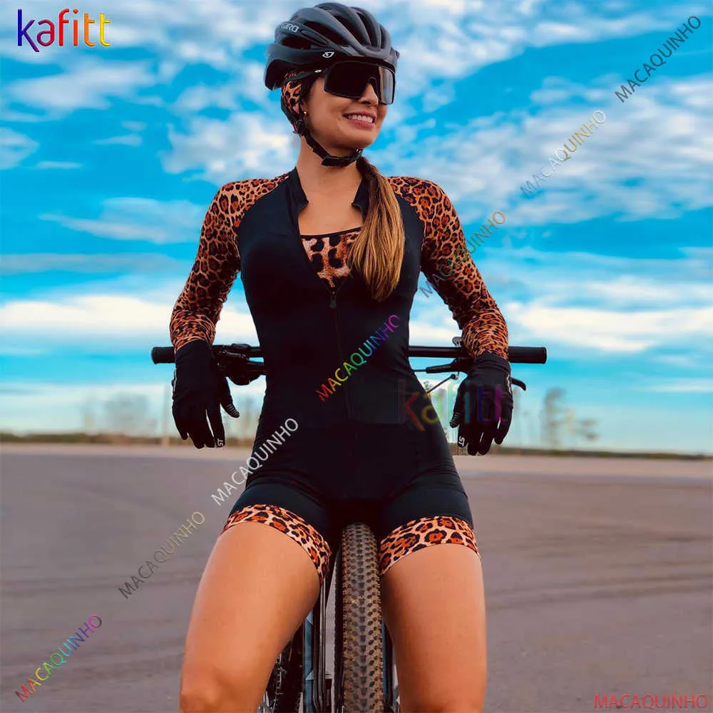 Cykelkläder sätter Leopard Triathlon Kafitt Women's Cycling Jumpsuit Workshop 2022 Long Sleeve Mountain Bike Clothinghkd230625