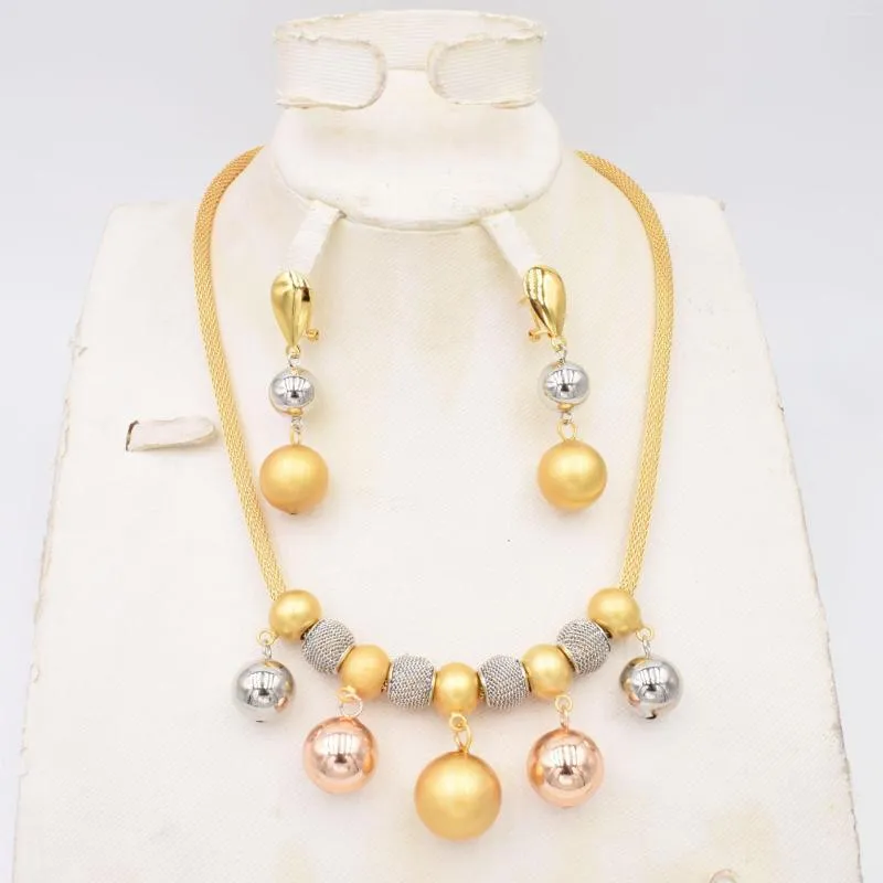 Necklace Earrings Set Style High Quality Ltaly 750 Gold 3color Jewelry For Women African Beads Jewlery Fashion Earring