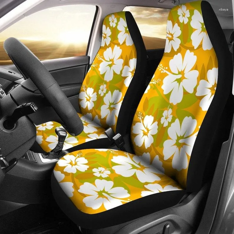 Coprisedili Auto Arancione Aloha Fiori Coppia 2 Cover Frontale Per Protector Accessorio Flora