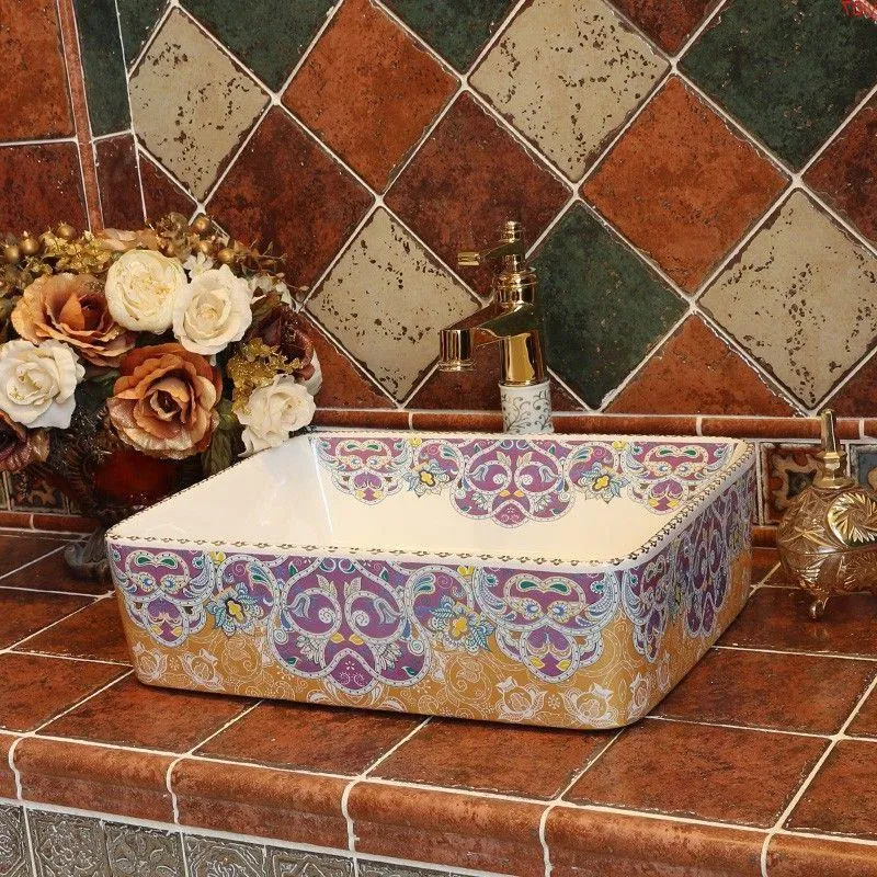 Dikdörtgen jingdezhen seramik lavabo yıkama havzası seramik tezgah üst yıkama havzası banyo lavabolar tezgah platin ağı