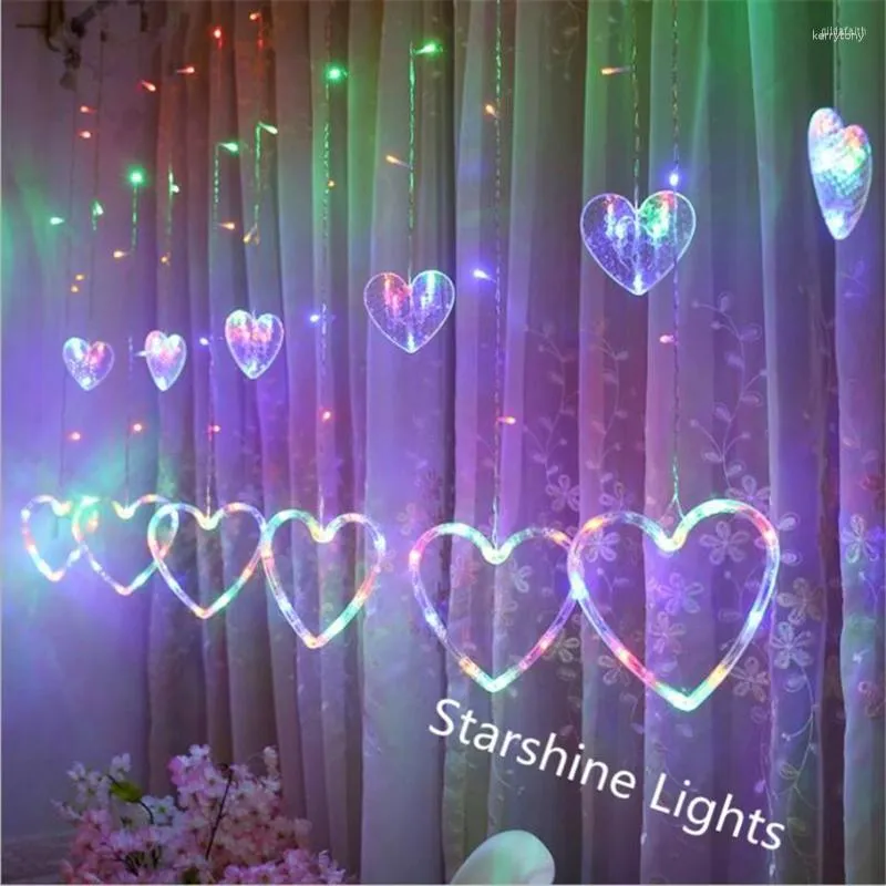 Strings Factory AC220V 2.5M Led Chirstmas Light Fairy Heart Curtain String Lights Garland Lighting For Holiday Party Le