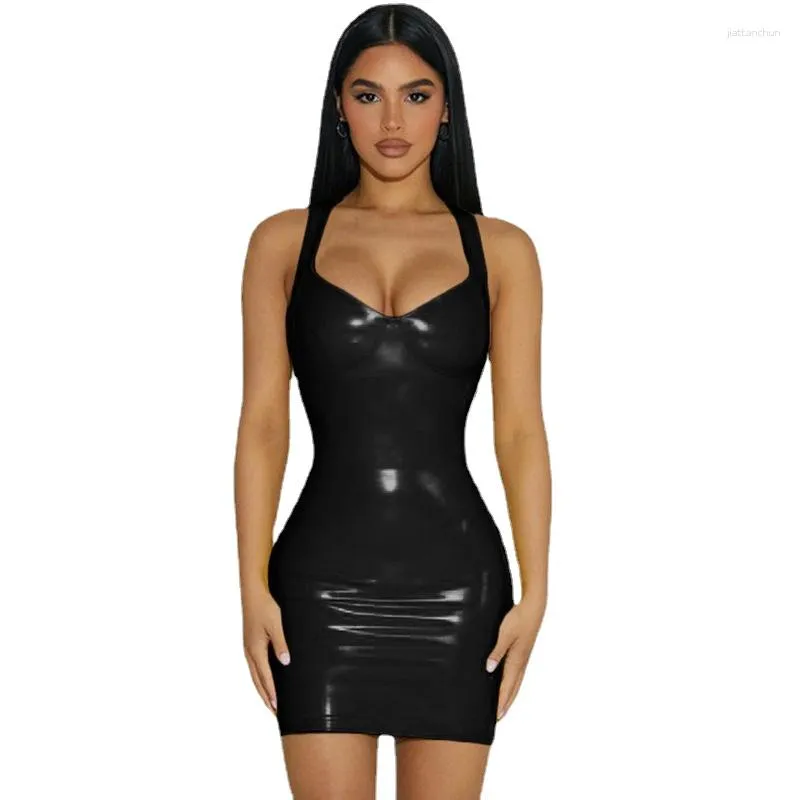 Womens Bodycon Yellow Mini Sleeveless Patent Leather Latex Tank Dress with  Hooded Collar and Flutter Short Sleeves from Dhgate Basic & Casual Dresses  - price 30.92