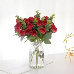 Decorative Flowers 1 Bunch Of 11 Head Red Rose Artificial Fake Leaf Flower For Wedding Decoration Home Decor Table Ornament
