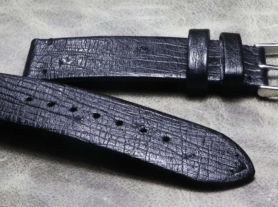 Titta på band 14 16 18 20 21 22mm Black Ultra-Thin Handmade struts Skin Strap Band äkta läderbälte högkvalitativa Watchbands deli22