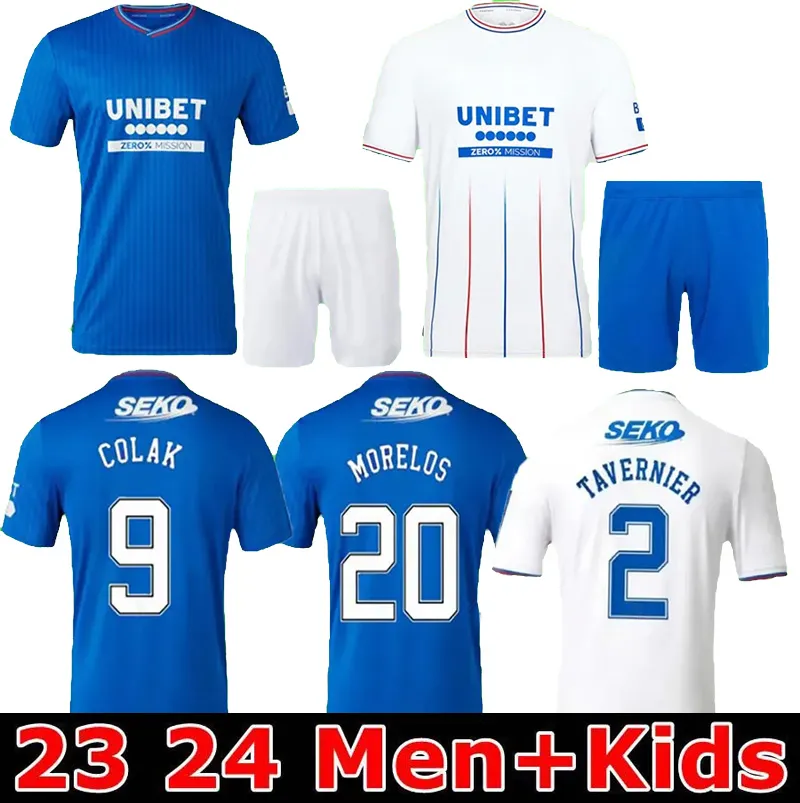 23 24 Rangers Soccer Jerseys Glasgow 2023 2024 Home Away Tee Champions 150th Legendary Version Defoe Barker Morelos Men Kids Training Football 16-2xl