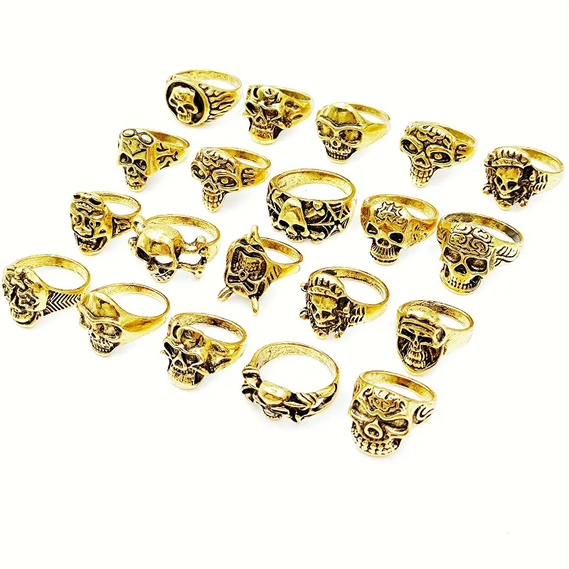 Wholesale Gold Mix Men Gift Mens Punk Style Jewelry Skull