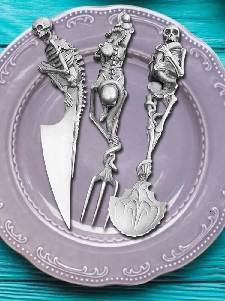 Skeleton Tableware Dinnerware Sets Skeleton Cutlery Set Bone China Metal Flatware 10 ...