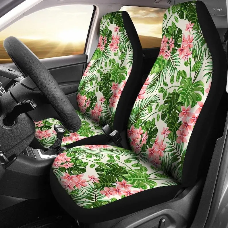 Housses de siège de voiture rose et vert fleur tropicale frangipanier motif ensemble île hawaïenne ajustement universel sièges baquets voitures ou VUS