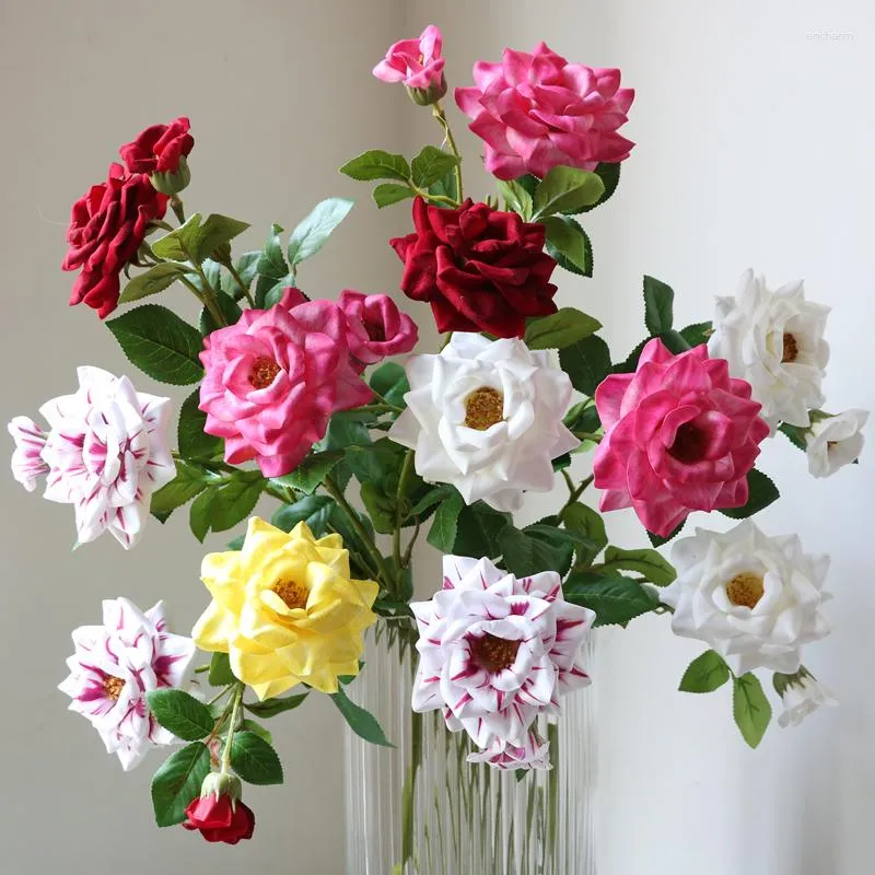 Dekorativa blommor Vackra rosgåva Silk Artificial With Stem Long Branch For Vase Home Decor Vintage Wedding Decoration Fake Plants Val