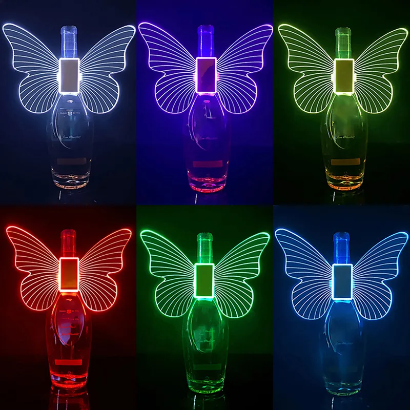 لوازم حفلات الحدث الأخرى 1PC RGB LED LED Strobe Baton متوهجة أجنحة الفراشة مصابيح شمبانيا LED Sparkler Light Flash Stick زجاجة Topper Ligh 230621