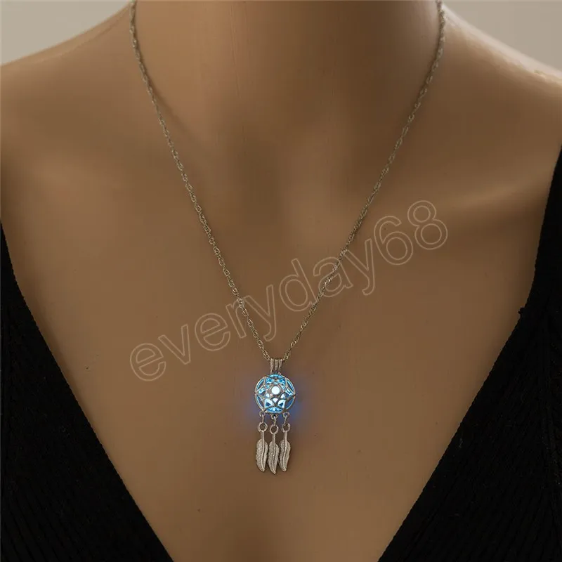 Necklace for Women Creative Fluorite Dream Catcher Luminous Openable Cage Pendant Fashion Women Jewelry