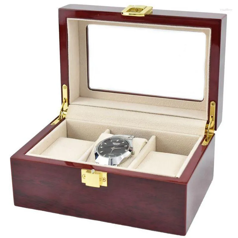 Watch Boxes & Cases 3 Slots Luxury Fashion Men Home Dark Red Color Wooden Box Top Quality Storage For Watches 200803-24 Deli22