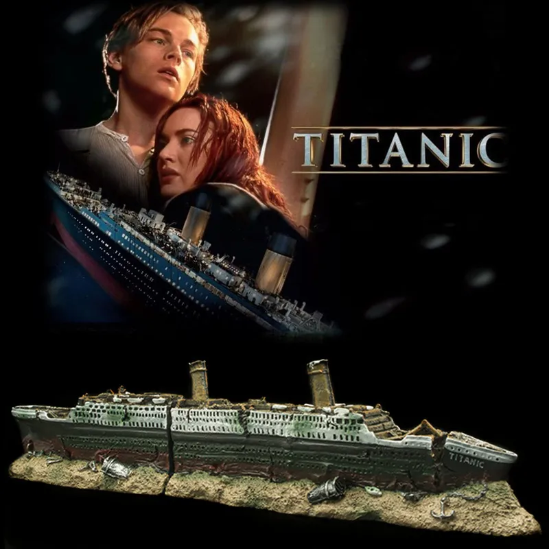 Decorations Titanic Wreck Ship Boat Aquarium Decoration Resin Artificial Fish Tank Sunk Boat Cruise Ship Ornament Hiding Cave For Fish 230625