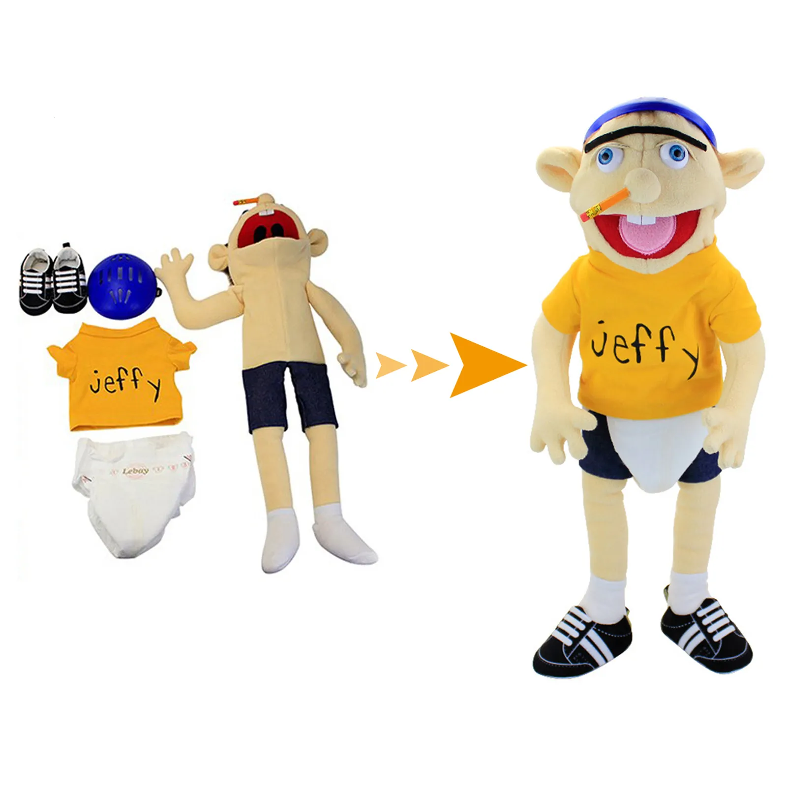 Jeffy Boy Peluche Marionnette à main 23.62in Kids Doll Action Figure Drôle  Party Toys Cadeau