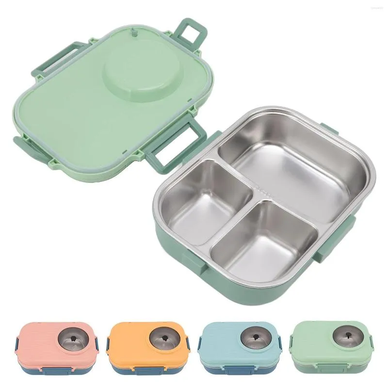 Ensembles De Vaisselle Boîte À Lunch Thermique 1100ml Double Couche 3 Grille Conception Bento En Acier Inoxydable 304 Avec Baguettes