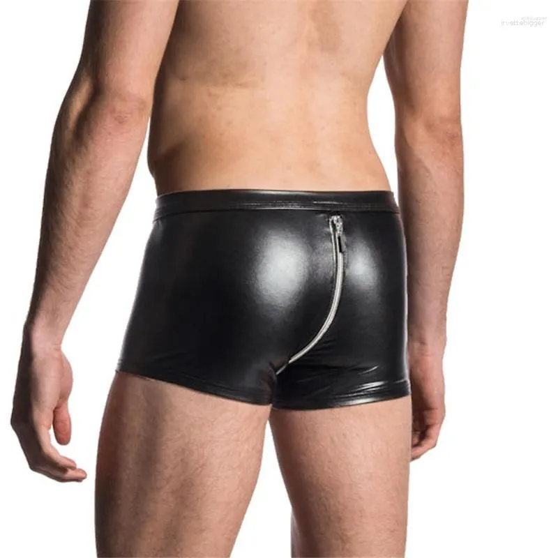 Underpants Sexy Mens Underwear Faux Leather Front/Back Zipper Boxers Male Comfortable High Quality Thin Fashion Briefs