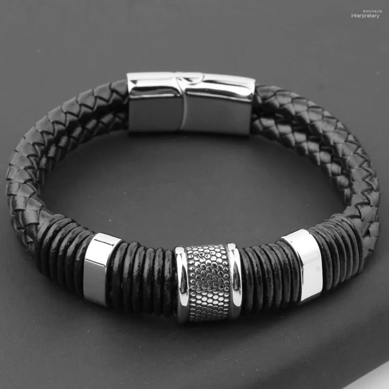Lien Bracelets Granny Chic Classique Hommes Bracelet De Luxe En Acier Inoxydable Magnétique En Cuir Wrap BraceletBangle Pour Un Ami
