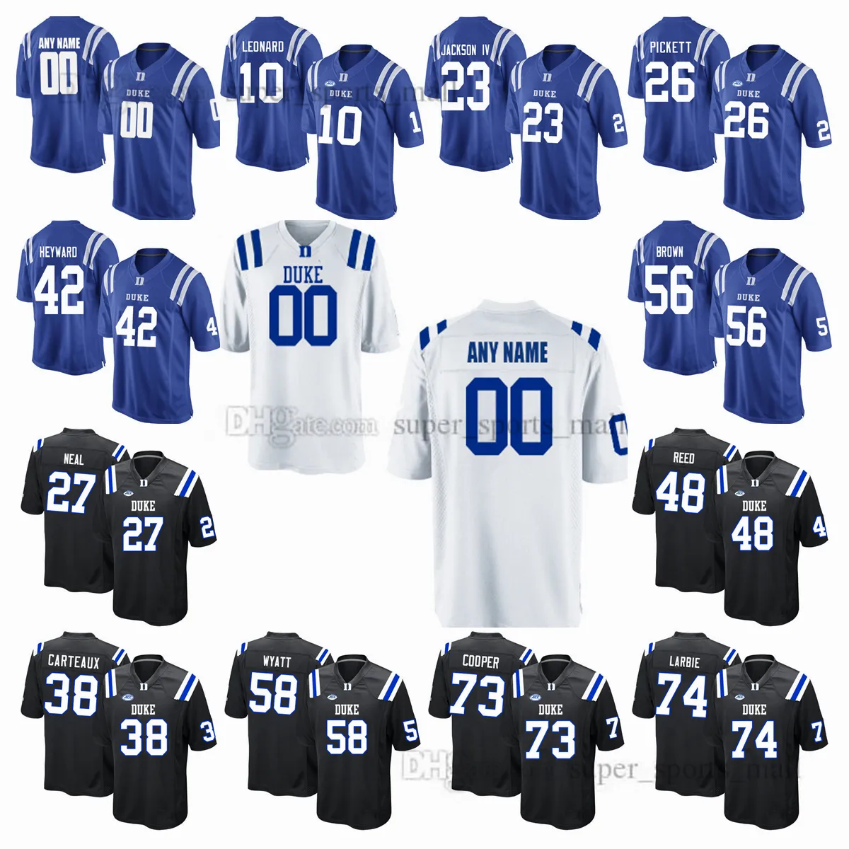 Camisas de futebol americano NCAA S-6XL Duke Blue Devils College personalizadas Nick Morris Jr. Cole Carteaux Tre Freeman Victor Dimukeje Ja'Mion Franklin Qualquer nome Qualquer número