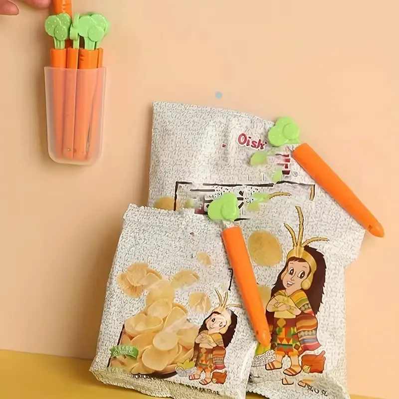 5 uds creativa bonita tarjeta de Clip de sellado de zanahoria, Clip de sellado de aperitivos de alimentos imán caja de almacenamiento de pegatinas para refrigerador